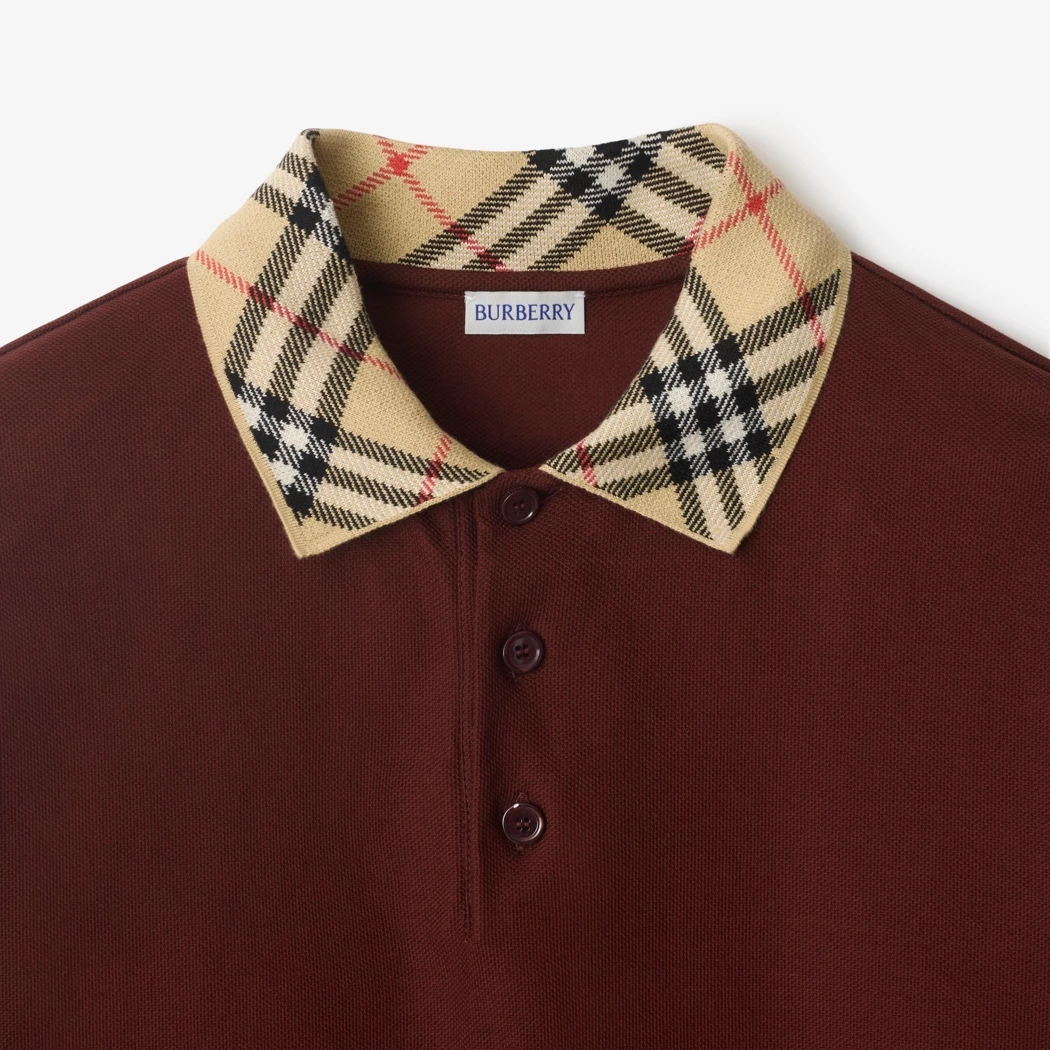 Check Collar Cotton Polo Shirt - Image 2