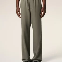 Taupe Wool Straight Fit Elasticated Trousers