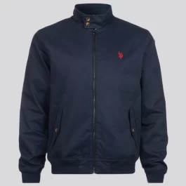 Mens Cotton Twill Harrington Jacket in Dark Sapphire Navy / Haute Red DHM