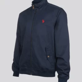 Mens Cotton Twill Harrington Jacket in Dark Sapphire Navy / Haute Red DHM