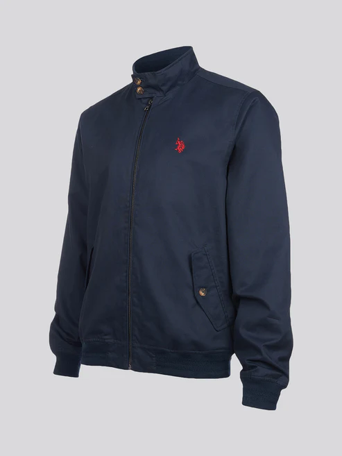 Mens Cotton Twill Harrington Jacket in Dark Sapphire Navy / Haute Red DHM - Image 2