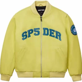 Sp5der Leather Logo Bomber Jacket