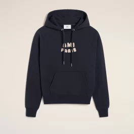 Navy Cotton Hoodie With Ami Paris